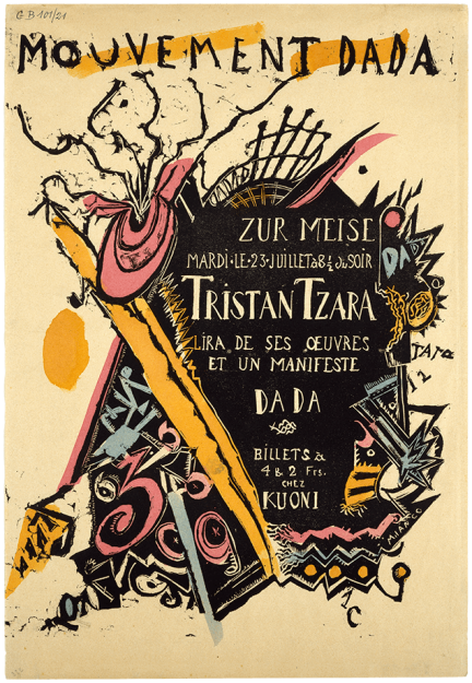 Marcel Janco, Plakat zur Soirée Tristan Tzara im Zunfthaus zur Meisen, 1918